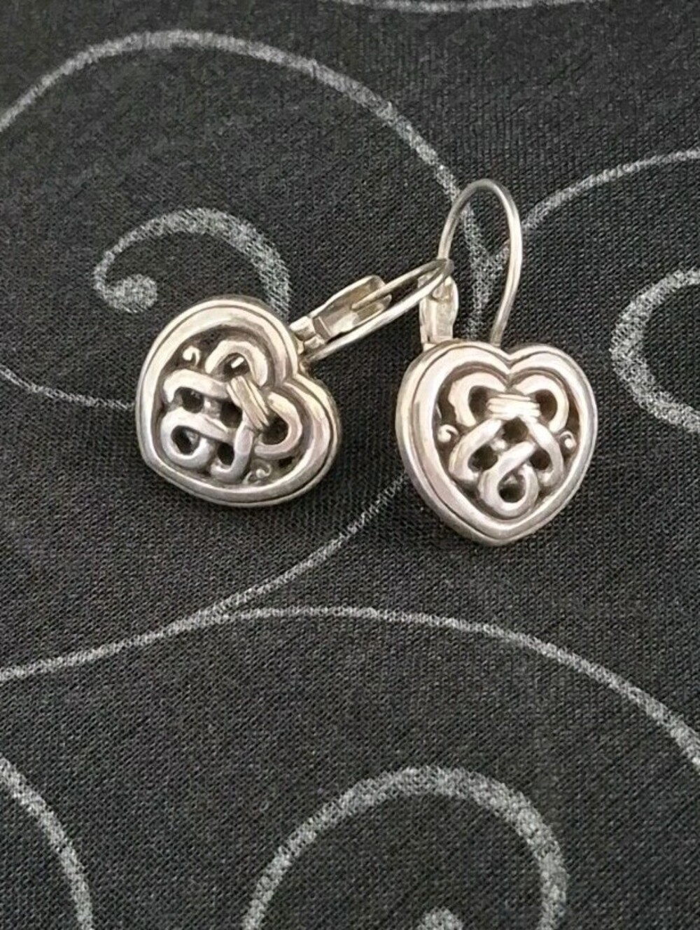 Brighton Interlok Celtic Heart Leverback Drop Earrings Silver Plated